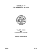 Cover page of the Republic of the Marshall Islands Yacht Code 2021, updated August 2023, featuring the official emblem and title indicating its purpose for maritime administration.